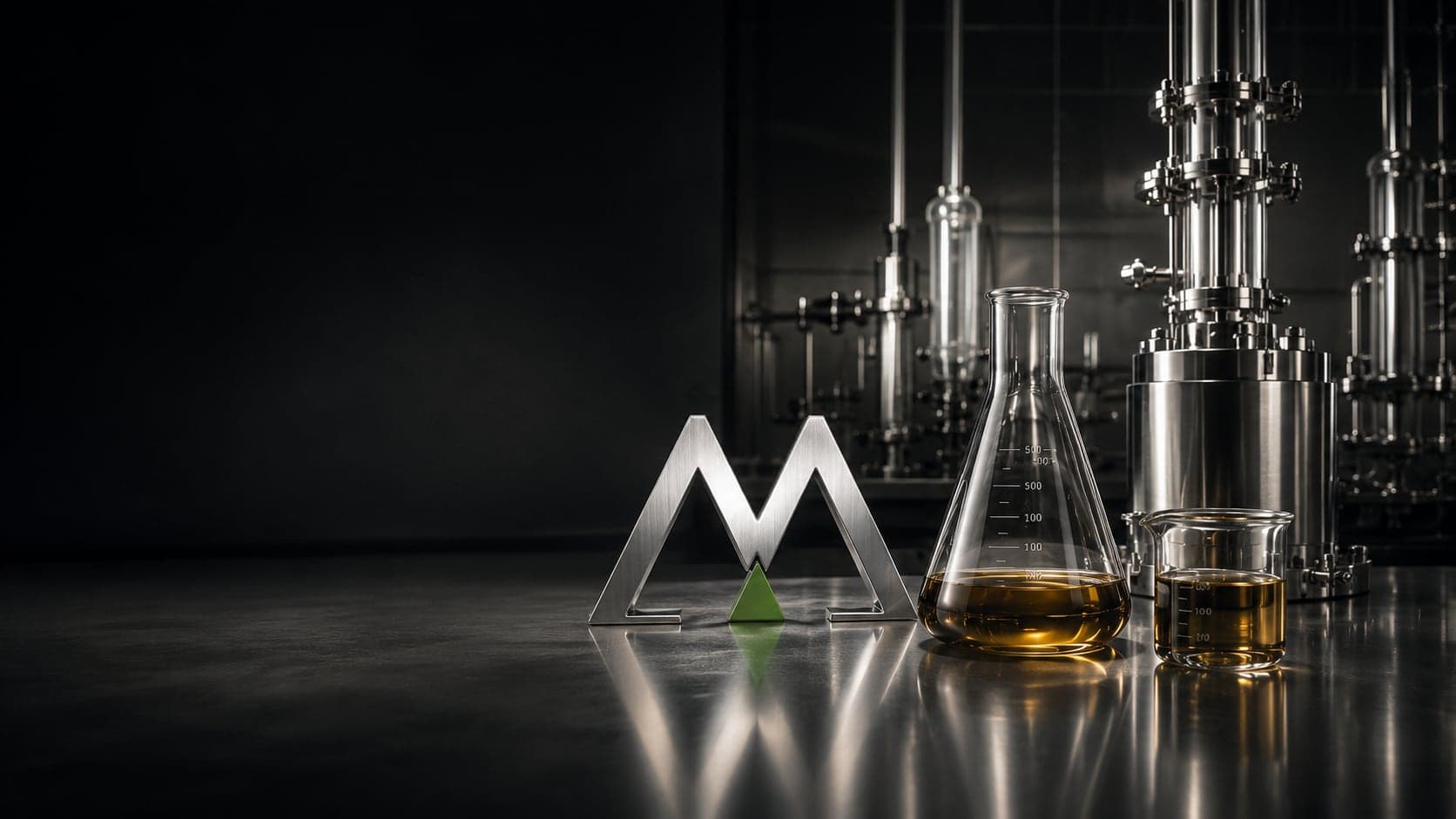 The MitraGen mark beside lab glassware and extraction columns